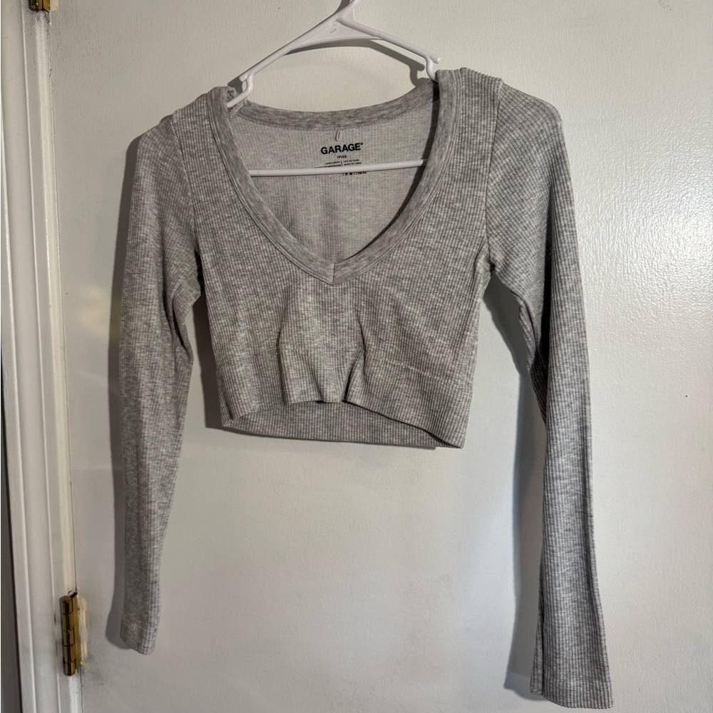 Garage Gray Fitted Crop Blouse